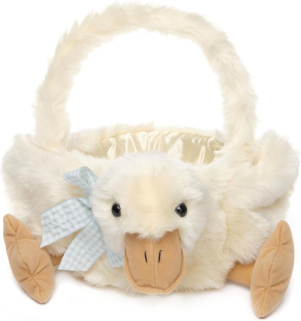 Bearington Quack The Yellow Duck Easter Basket for Babies and Kids - 13" Soft Duckling Easter Basket Stuffed Animal with Fluffy Fur - Cute, Adorable Duck Basket Plushies Toy Gift for Young Little Ones