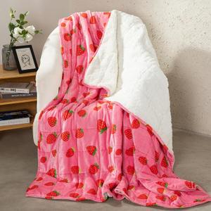 Aemicion Weighted Blanket Queen Size 20 Lbs 60x80 Inches,Ultra Soft Comfortable Fluffy Sherpa Weighted Blankets for Adults,Cute Pink Strawberry Heavy Blanket as Gift for Women,Machine Washable