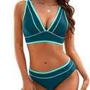 Jolefille Women Two Piece Swimsuit Push Up Bikini Sets Full Coverage Bathing Suit V Neck Color Block Swim Suit 2025