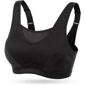 Wingslove High Impact Sports Bras for Women Plus Size Non Padded Wirefree Workout Bra Bounce Control (44DDD, Black)