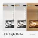 6-Light Farmhouse Drum Pendant Light, 21.65'' Nature Wood Texture Vintage Rustic Chandeliers Black Metal Industrial Glass Shade Hanging Light Fixtures for Entryway, Bedroom Dining Room