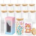 Joyclub 11 Pack Sublimation Glass Cups with Lids and Straws 16oz, Clear Sublimation Glass Tumbler Blanks Beer Can Shaped Mugs for Iced Coffee Smoothie Soda Boba Tea Cocktail Gift