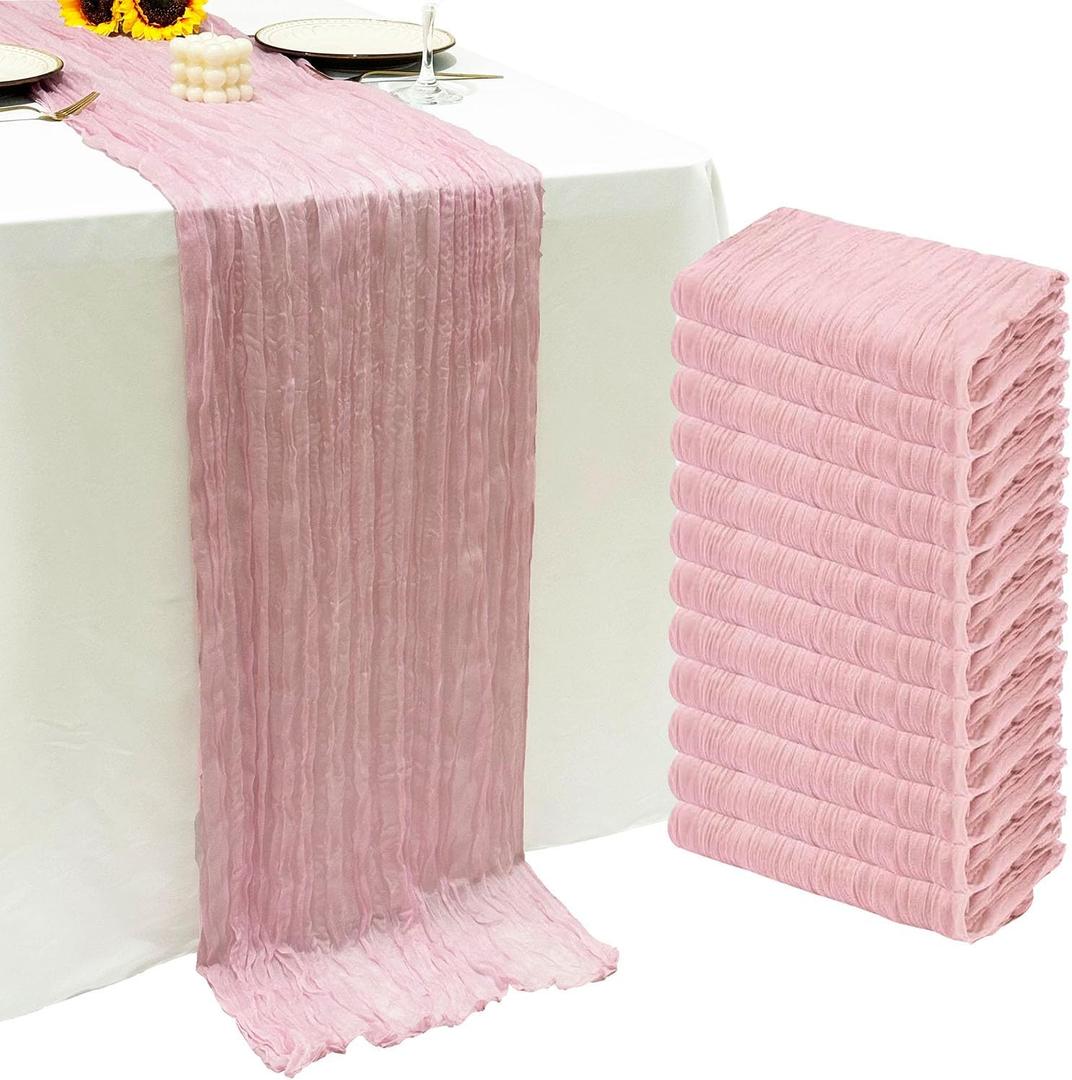12Pack Light Pink Table Runner 10Ft Cheesecloth Table Runner Boho Gauze Table Runners Long Cheese Cloth Table Runners for Wedding Party Bridal Shower Thanksgiving Christmas
