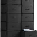 Sweetcrispy Dresser, Tall Dresser for Bedroom, Drawer Dresser Organizer Storage Drawers with 10 Drawers, Chest of Drawers with Fabric Bin, Steel Frame, Wood Top for Bedroom, Closet, Entryway (31.5"D x 11.8"W x 45.7"H (10 Drawers), Black)