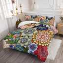 Nttopship 3 Piece Boho Floral Bedding Set,Colorful Flowers Comforter Set,Bohemian Reversible Down Alternative Bed Sets,Full Size Soft Microfiber Flower Duvet Vintage Bedding in a Bag for Women Men