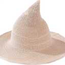 Halloween Witch Hat for Women - Wide Brim Foldable Wool Knitted Hat for Party Cosplay Costume Halloween Accessories (One Size, Off-white)