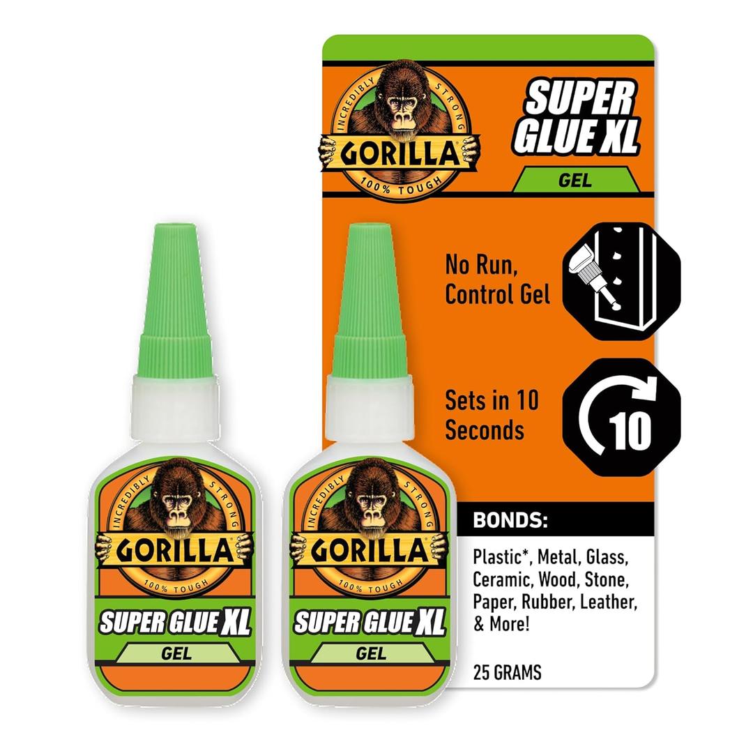 Gorilla Super Glue Gel XL, Clear Glue, 25 Gram (Pack of 2) - All Purpose and Fast Setting for Projects and Repairs