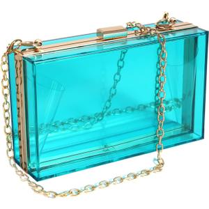 WJCD Clear Acrylic Crossbody Purse - Stadium Approved Box Clutch with Gold Chain, Small Transparent Evening Bag for Women | Premium Acrylic