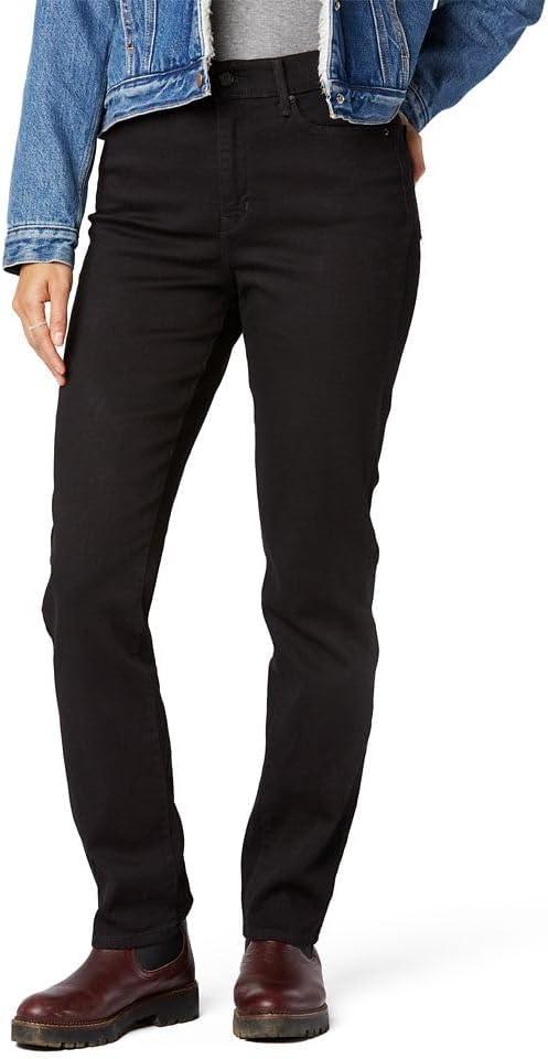 Levi Strauss Signature Women's High-Rise Straight Jeans Stretch Denim (Standard and Plus), Black Opal, 20 Regular