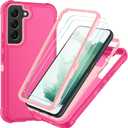 SunStory Compatible with Samsung Galaxy S22 Case with HD Screen Protector, 3-Layer Heavy Duty Full-Body Cover, 3 in 1 Hybrid Protective Case for Galaxy S22 6.1", PinkRed