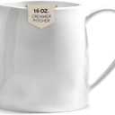 Ceramics Creamer Pitcher - 16 OZ Porcelain Coffee Creamer Pitcher with Handle, Funny Milk Pourer for Home Kitchen Coffee Bar, White (Modern)