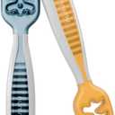 NumNum Baby Spoons Set, Baby Essentials Pre-Spoon GOOtensils for 6+ Months, First Stage Self-Feeding Spoons for Baby Led Weaning (BLW), Silicone Toddler Utensils, BPA-Free, 2 Pack Blue/Orange