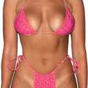 Women Halter String Bikini Flame Printed Two Piece Swimsuit Triangle Sets Spaghetti Strap Tie Swimwear (Pink, M)