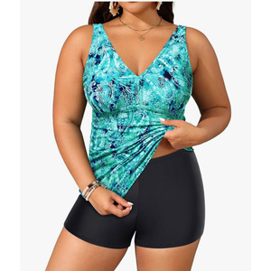Yonique Womens Plus Size Swimsuits with Shorts Tummy Control Tankini Two Piece Bathing Suits Athletic Swimwear Size 22W