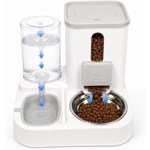 Cat Water and Food Dispenser, for Cats, 2L/1L Gravity Set, Stainless Bowl