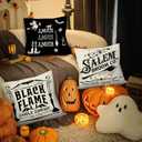 COMMINY Halloween Pillow Covers 18x18 Inch Set of 6, Indoor Halloween Decorations, Black White Farmhouse Saying Throw Pillow Cover, Scary Pillowcase for Seaonal Party Couch Home Decor