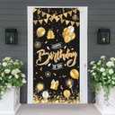 Black Gold Happy Birthday Door Banner,Birthday Door Cover Decoration Supplies Happy Birthday Backdrop Photography Background Sign For Women And Girls Birthday Party Home Outdoor Decor