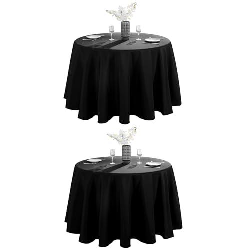 VidaFete 2 Pack 108inch Round Tablecloth Polyester Table Cloth, Stain Resistant and Wrinkle Polyester Dining Table Cover for Kitchen Dinning Party Wedding Round Tabletop Buffet Decoration (Black)