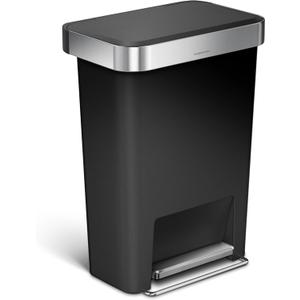 simplehuman 45 Liter / 12 Gallon Rectangular Kitchen Step Trash Can with Soft-Close Lid, Black Plastic