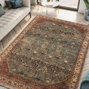 Keen Home Design 3x5 Rug - Machine Washable Entry Rug with Non-Slip Backing, Ideal for Enteryway, Kitchen, Bathroom, Laundry Room - Vintage, Easy Clean, Durable, Low Pile Rug - (3' x 5') (Green / Brown)