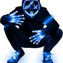 4 Set Halloween LED Mask Light Up Gloves Shoelaces Armbands Light Up Scary Mask Halloween Costume Cosplay Party for Adult (Blue)