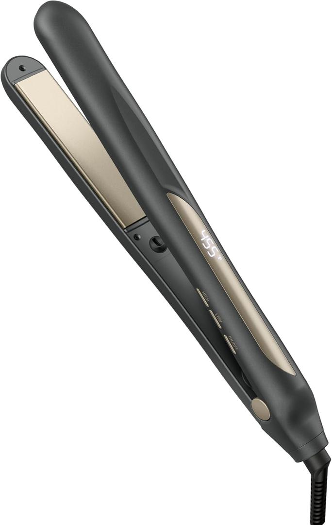 Infiniti PRO CONAIR Tourmaline Ceramic 1-Inch Flat Iron Digital Hair Straightener, 1-Inch Flat Iron to Straighten or Curl, 5 Heat Settings, for All Hair Types and Textures, Dark Gray