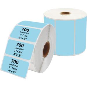 4 x 2 Inches Desktop Thermal Transfer Labels, Blue Color, Ribbon Required, 1 Inch Core, 700 Labels/Roll- 2 Rolls/Case, Perforated, for Desktop Thermal Transfer Printers