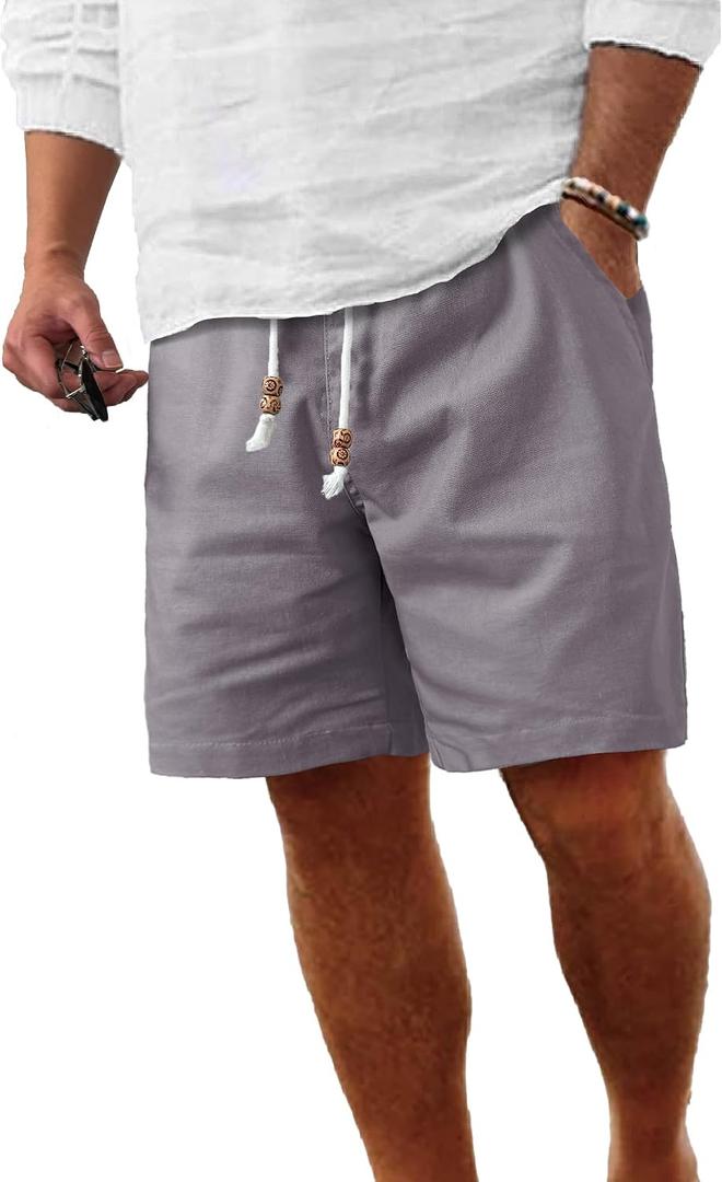 Comdecevis Men's Linen Shorts Casual Elastic Waist Drawstring Summer Beach Vacation Yoga Golf Shorts with Pockets XX-Large, Dark Gray