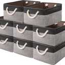 8 Pack Storage Basket Bins & Decorative Baskets Fabric Storage Cubes Containers Bulk W/Handles for Office, Home, Books, Clothes, Bedroom, Closet (Black/Grey)