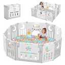 Baby Playpen, Dripex Foldable Playpen for Babies and Toddlers, Custom Shape Baby Fence, Safety Play Yard with Gate, Portable Play Area for Indoor or Outdoor, Light Grey White,14 Panel
