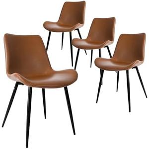 CangLong Dining Chairs Set of 8, Faux Leather Dining Room Chairs with Comfy Upholstered Seat, Modern Kicthen Chairs Armless Accent Chairs with Black Legs for Restaurant, Living Room, Brown