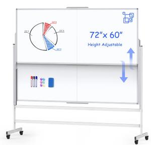 Dry Erase Whiteboard Height Adjustable, 72x60 inches Large Standing Easel White Board on Wheels, Mobile Magnetic Rolling White Board for Office Home Classroom, School Supplies for Teaching