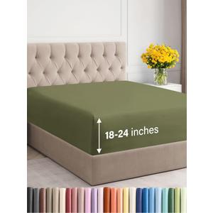 Extra Deep Full Fitted Sheet - Hotel Luxury Single Fitted Sheet Only - Easily Fits 18 inch to 24 inch Mattress - Ultra Soft, Wrinkle & Fade Free w/Extra Deep Pockets - Breathable & Comfy - Sage Green