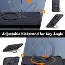 FlyReal Designed for iPhone 15 Pro Case with 360° Magnetic Stand, Carbon Fiber Phone Case [Compatible with Magsafe] [16FT Military Protection] with Rotatable Ring Stand 6.1'', Black