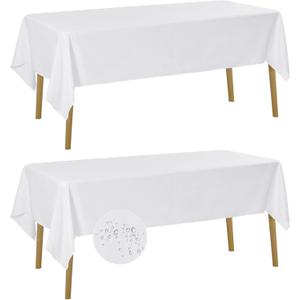 Fokitut 2 Pack Waterproof Rectangle Tablecloth, 60x102 Inch, Stain Resistant and Wrinkle Polyester Table Cloth, Fabric Table Cover for Kitchen Dining, Wedding, Party, Holiday Dinner-White