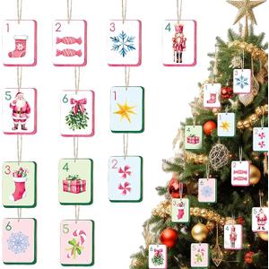 24 Pcs Mahjong Christmas Ornaments 2.4 x 1.8 in Christmas Tree Ornament Decor Funny Tile Souvenir for Mahjong Players Xmas Tree Pendant Winter Holiday Party Decor