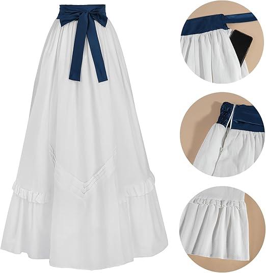 LTAKK Victorian Dress for Women Edwardian Renaissance Costume Medieval Vintage 1800s (Large, White)
