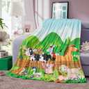Farm Animal Throw Blanket Cute Farm Animal Blanket for Kids Soft Cozy Flannel Farm Dog Pig Lamb Hen Horse Cow Blankets Fluffy Fleece Cartoon Animal Blanket for Toddler Child Girl Boy Gifts 40x50 Inch