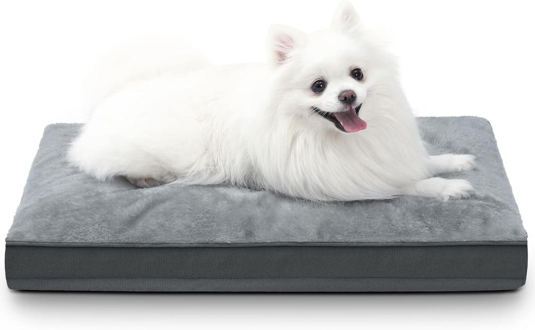 Dog Crate Bed Waterproof Deluxe Plush Dog Beds with Removable Washable Cover Anti-Slip Bottom Pet Sleeping Mattress for Large, Medium, Jumbo, Small Dogs, 29 x 18 inch, Gray 