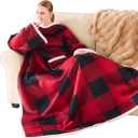 IFNOW Sherpa Wearable Blanket with Sleeves for Women Men Adults, Christmas Birthday Gifts for Women Mom Wife, Cozy Wearable Blanket with Arm and Pocket, Warm Full Body TV Wrap Throw Blanket, Plaid