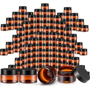 SATINIOR 100 Pcs Plastic Jars with Lids Small Containers Lids Wide Mouth Small Plastic Containers for Lotion Cream Rhinestones Body Butters Travel Storage(1 oz,Amber)