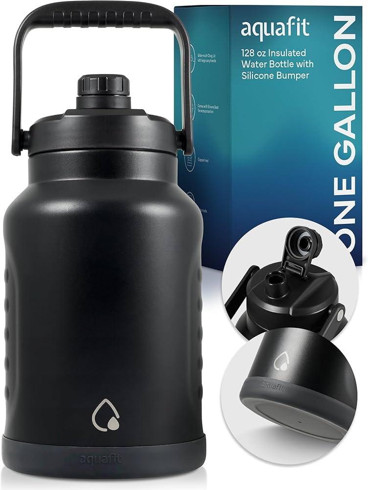 AQUAFIT 1 Gallon Insulated Water Bottle (Cold for 48 Hrs) - BPA Free & Leak Proof - 128oz Stainless Steel Jug - Big Water Bottle with Handle for Gym, Hiking, Camping & Travel