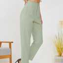 JEAAMKSSER Women's High Waisted Business Trousers Straight Leg Pleated Office Slacks Pants Light Green S