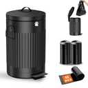 Dog Poop Trash Can Outside, 12L/3.1Gal Metal Dog Waste Trash Can with Lid, Foot Pedal, Waste Container with 40 Bags, Pet Poop Bucket with Lid Soft Close for Pet, Round Black Can