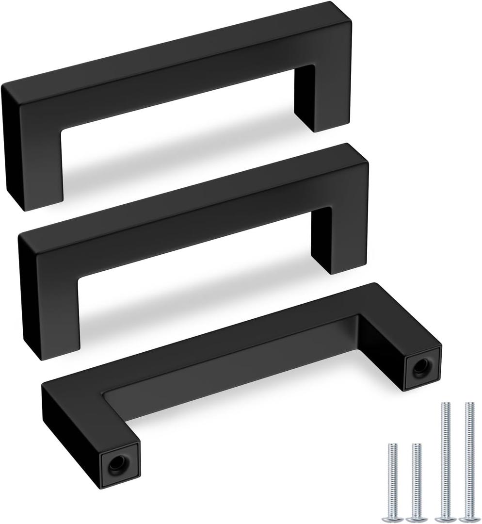 Goldenwarm 5 Pack Black Square Bar Cabinet Pull Drawer Handle Stainless Steel Modern Hardware for Kitchen and Bathroom Cabinets Cupboard, Center to Center 3-3/4in (96mm) Cabinet Pulls
