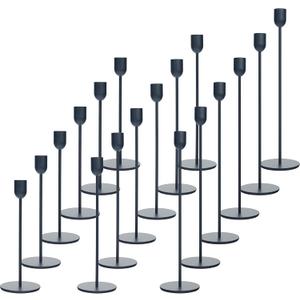 18 PCE Black Candle Holders Set, Vintage Taper & Pillar Candle Sticks for Wedding, Dining Table, Fireplace Mantel, Elegant Home Decor, Housewarming Gift, Festive Centerpiece