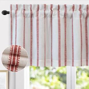 DriftAway Farmhouse Linen Lined Valance Double Layer Thermal Insulated Room Darkening Blackout Window Valances 3 Inch Rod Pocket Vertical Striped Kitchen Valance for Bathroom Single 52 x 24 Inch Red