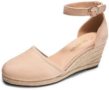 DREAM PAIRS Women's Espadrilles Closed Toe Ankle Strap Dressy Platform Wedge Sandals, Size 6, Nude-Suede, AMANDA-2