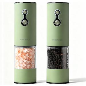 Electric Salt and Pepper Grinder Set USB-C Rechargeable, Dual-Speed Automatic Salt and Pepper Mills with 9 Adjustable Coarseness, Ceramic Burr, LED Light, Refillable, (Sage Green)
