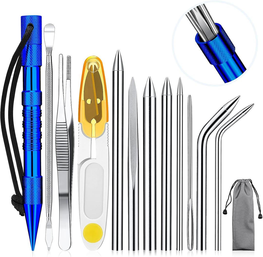 Ferraycle 12-Piece Paracord Fid Set - Stainless Steel Knotter Tools, Marlinspike Set, Lacing Needles, Smoothing Tool for Leather or Paracord Work (Dark Blue)
